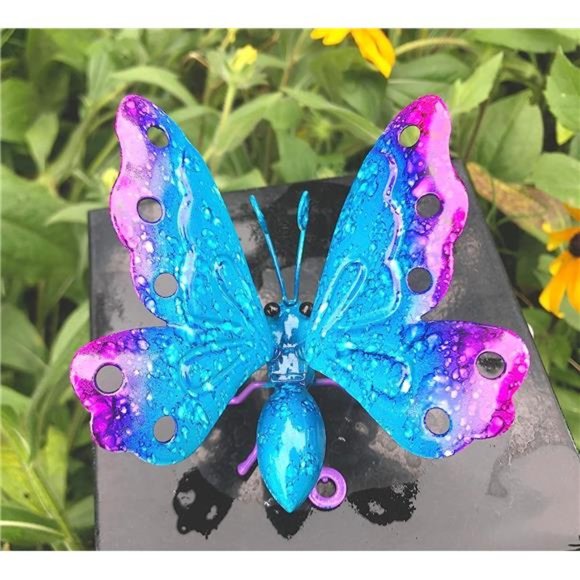 Metal Butterfly Yard Art Decor for Garden Patio Porch Tree Set of 4 Butterflies - Picture 6 of 6